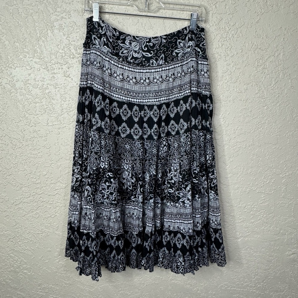 Jones New York Womens Boho Gypsy Midi Skirt Size M B&W Tiered Cotton Peasant